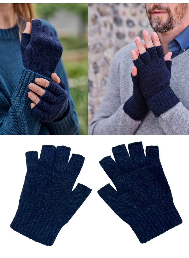 Winter wool unisex half fingers gloves - Image 1